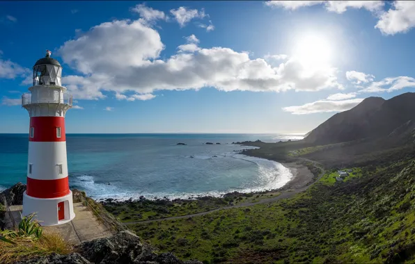 Picture the sky, clouds, the ocean, coast, lighthouse, New Zealand, New Zealand, Wellington