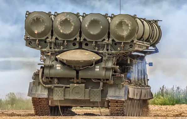 Rear view, SAM, anti-aircraft missile system, Antey-300V, S-300V, Launcher 9А83