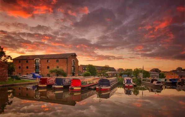 Picture clouds, boat, England, home, glow, harbour, Derbyshire, Shardlow