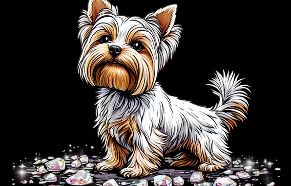 Black, Dog, Dogs, The Yoshkiri Terrier, The background is black, The dog