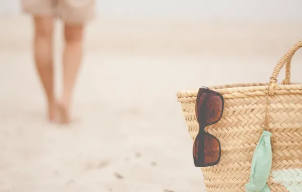 Summer, beach, glasses, basket, person