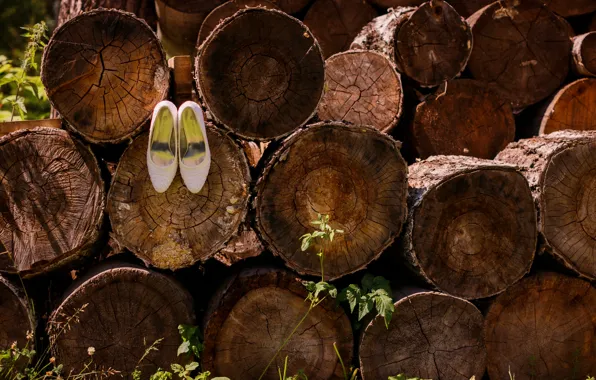 Summer, shoes, wedding, logs