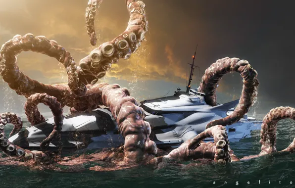 Picture boat, octopus, boat, giant, the new nautilus