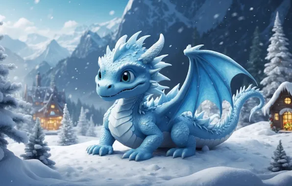 Winter, snow, nature, snow, dragon, Christmas, New year, dragon