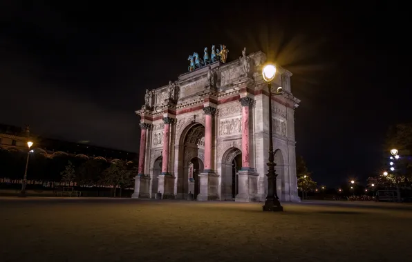 Night, lights, France, Paris, Triumfalnaya arch