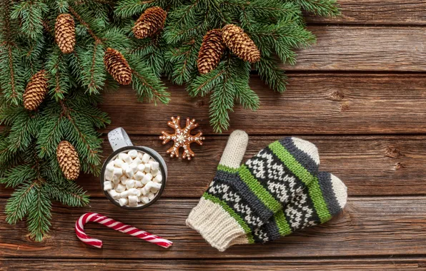 Decoration, New Year, Christmas, mug, Christmas, wood, mittens, cup