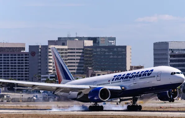Picture airport, Boeing, the plane, landing, Boeing, 777, passenger, Transaero