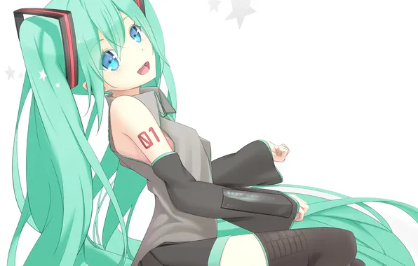 Picture girl, stockings, art, tattoo, vocaloid, hatsune miku, stars, Vocaloid