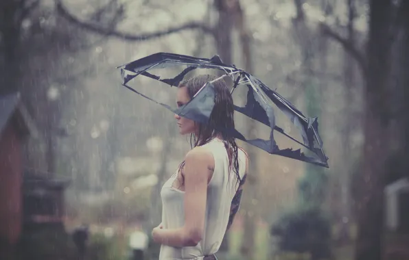 Picture girl, rain, umbrella