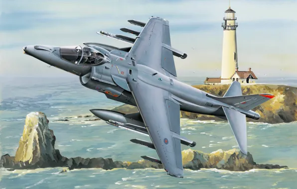 Picture war, art, airplane, painting, aviation, ww2, Hawker Harrier Jump Jet