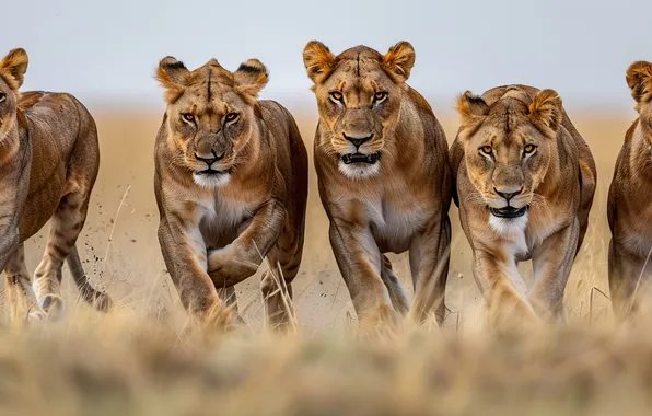Grass, Look, Front, Digital art, Lioness, Big Cats, AI art, The Art of Artificial Intelligence