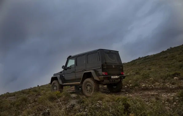 Picture overcast, black, Mercedes-Benz, slope, SUV, 4x4, G500, G-Class