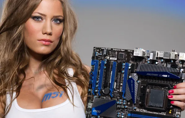 Picture Sexy, Boobs, Motherboard MSI, Blue eyes, extreme hot
