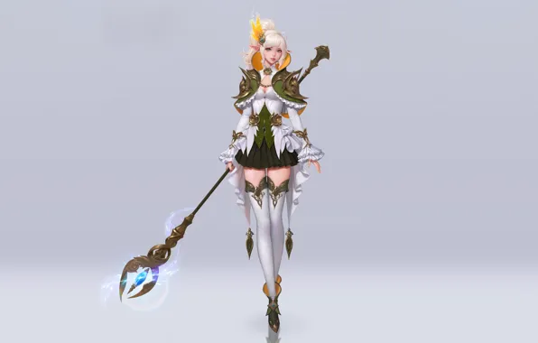 Picture girl, dress, style, art, Druid, Illustration, Minimalism, staff