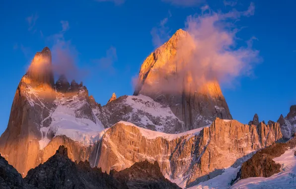 Clouds, mountains, tops, peak, Argentina, Patagonia