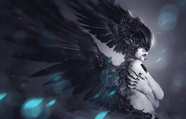 Girl, Style, Helmet, Wings, Fantasy, Art, Art, Fiction
