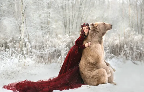 Winter, frost, forest, look, girl, snow, nature, pose