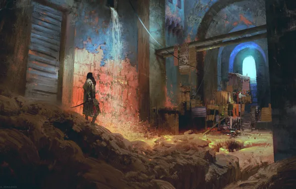 Wall, people, arconada, Abandoned Bazaar