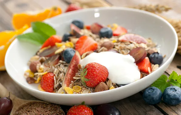 Picture berries, Breakfast, blueberries, strawberry, cereals, fresh, berries, breakfast