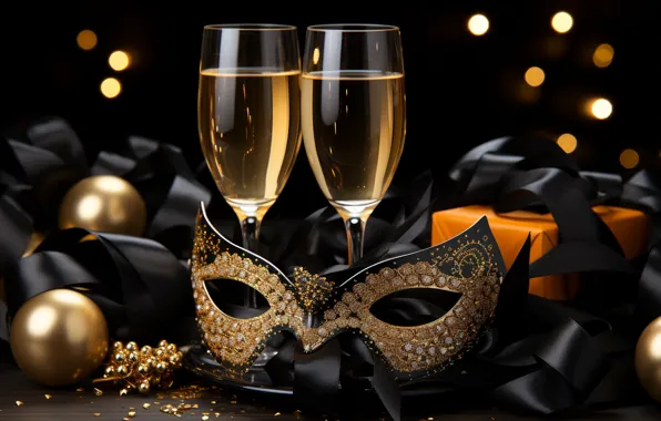 Holiday, wine, mask, glasses, Christmas, alcohol, New year, champagne