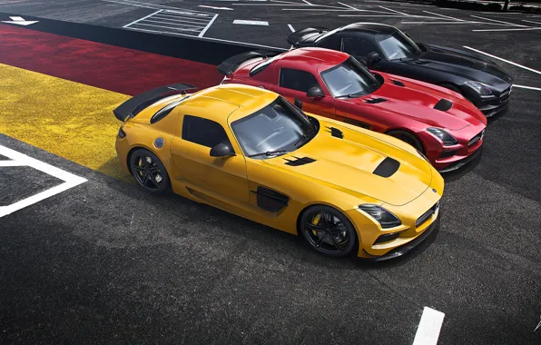 Picture Mercedes-Benz, German, Red, AMG, Black, SLS, Yellow, Widescreen