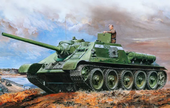Figure, USSR, the second world war, The red army, self-propelled unit, su-85