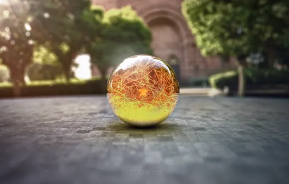 Macro, glass globe, render, dragon ball