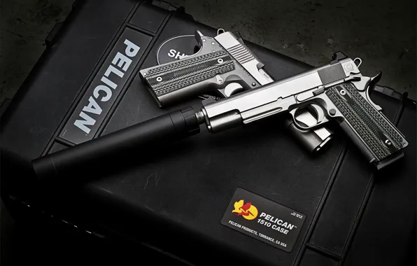Gun, weapons, muffler, 1911, self-loading