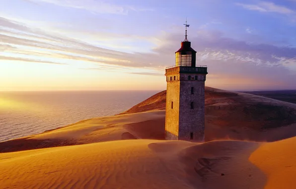 Sand, sea, lighthouse, tower, Rubjerg Knude