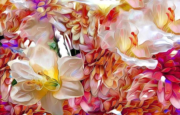 Picture flowers, nature, rendering, petals, flowerbed