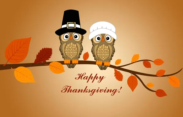 Picture leaves, branches, owl, bird, vector, thanksgiving