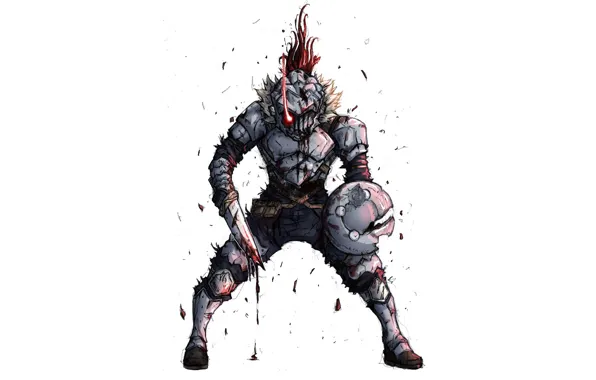 White background, shield, knight, Goblin Slayer, The killer of goblins
