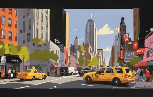 The city, new york, people, usa, yellow taxi