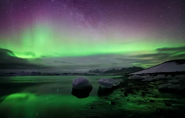 Picture stars, night, spring, Northern lights, the milky way, Iceland, March, By Conor MacNeill