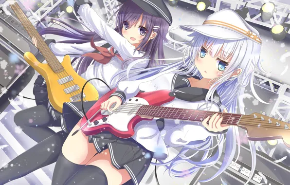 Music, girls, guitar, Kantai Collection, Naval Collection
