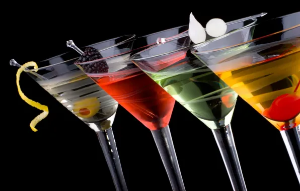 Picture black background, colorful, Cocktails