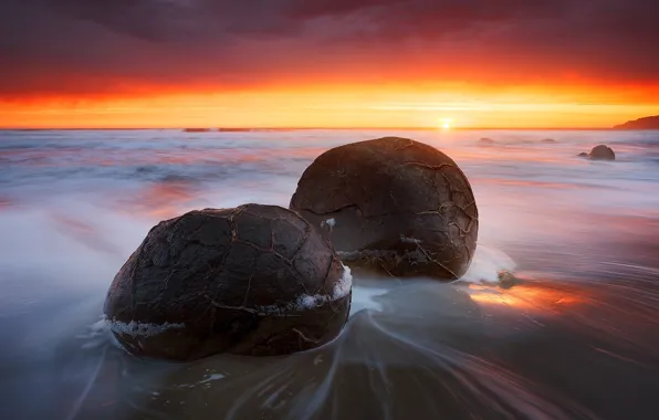 Picture wave, beach, light, sunset, nature, stones, the evening, excerpt