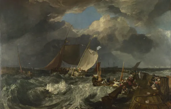 Sea, the sky, clouds, storm, people, boat, ship, picture