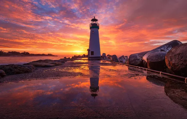 Picture sea, sunset, lighthouse, pierce, AGON