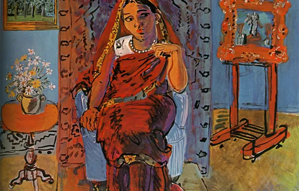 Picture 1930, Huile sur Toile, Raoul Dufy, IntBrieur with Hindu, Interior with Hindu woman, Statens Museum …