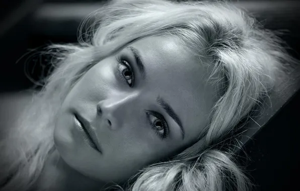 Eyes, girl, face, blonde, black and white