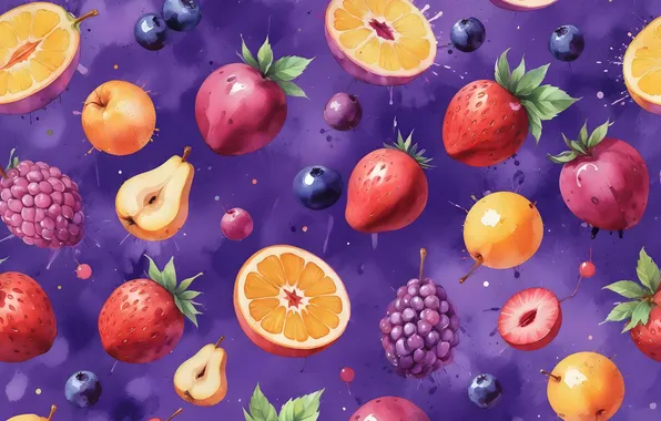 Texture, fruit, different, cuts, imitation of watercolor, AI art, neural network