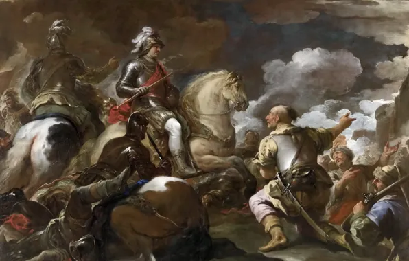 Picture horse, picture, warrior, rider, battle genre, Luca Giordano, The Capture Of The Fortress