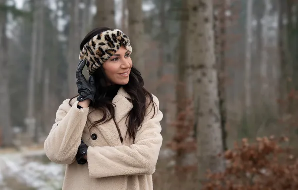 Trees, pose, Park, model, hat, portrait, makeup, brunette