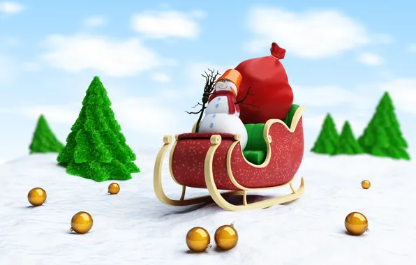 Snow, new year, broom, new year, sleigh, Santa Claus, snow, merry christmas