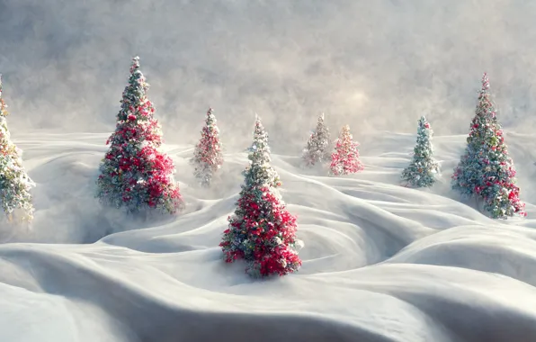 Picture blizzard, nature, winter, snow, christmas trees