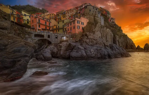 Picture sea, landscape, nature, the city, rocks, home, the evening, village