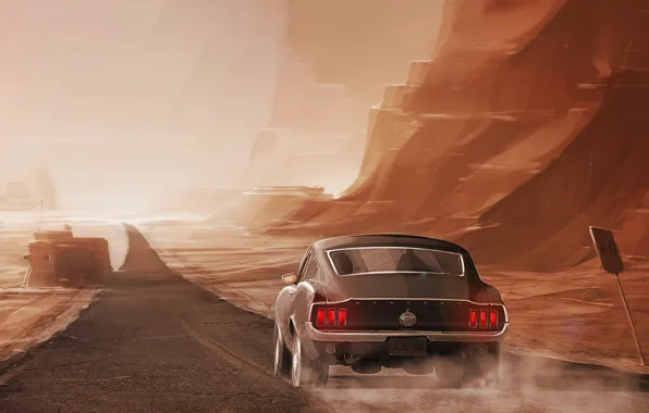 Mustang, Ford, Auto, Road, Figure, Machine, Car, Art