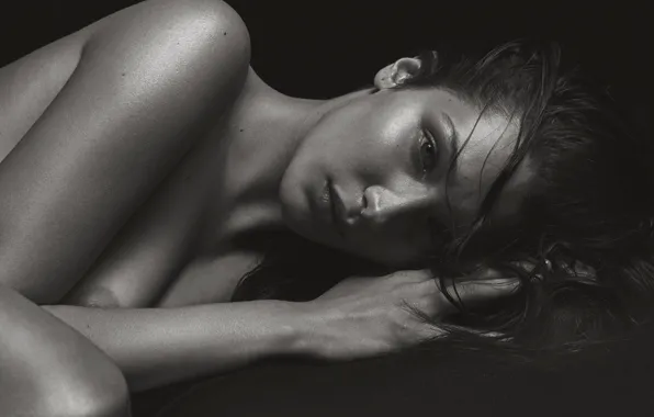 Black & white, sad, monochrome, model, look, Mario Sorrenti, Bella Hadid