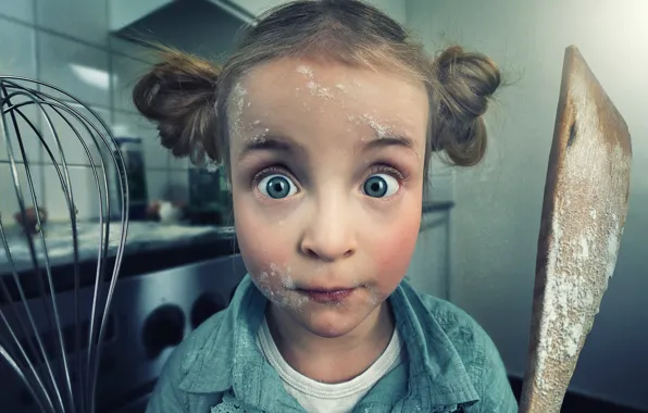 Kitchen, girl, flour, hostess